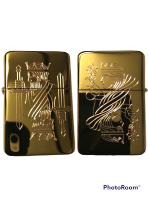 Double Sided King/Queen Card Lighter, Polished Brass Finish