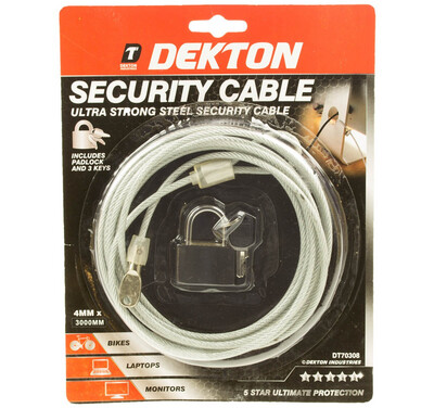 Dekton CABLE and PADLOCK ideal for securing multiple items