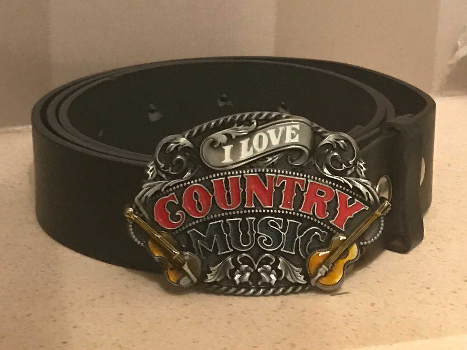I LOVE COUNTRY MUSIC metal buckle with belt