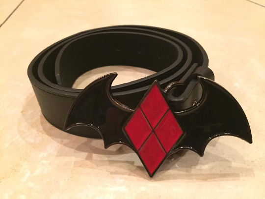 Harley Quinn logo Buckle with Belt batman red black diamond