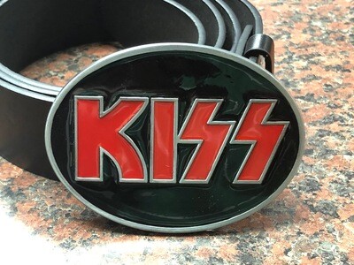 KISS Band Logo buckle with belt oval black and red