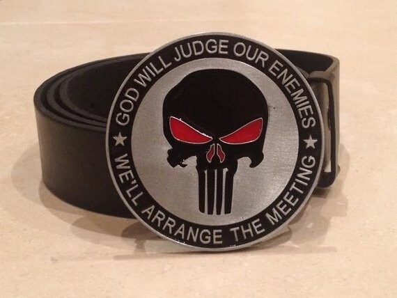 Punisher round Logo buckle with belt frank castle marvel
