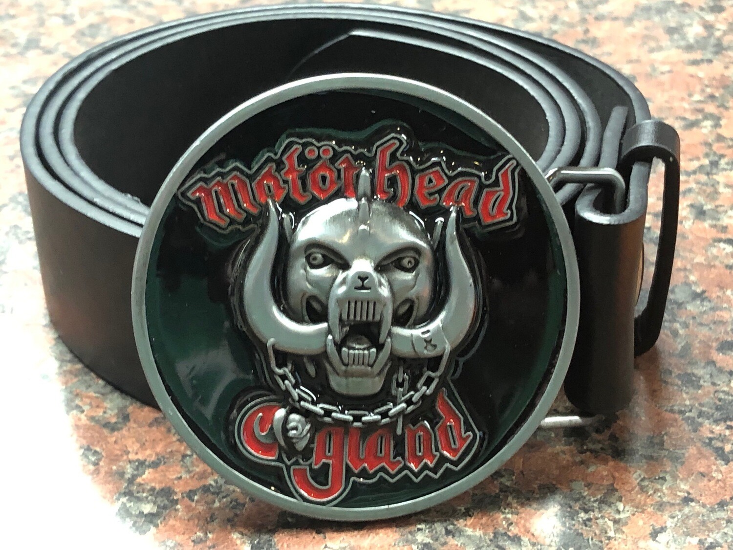 Motorhead round Logo Buckle with belt black