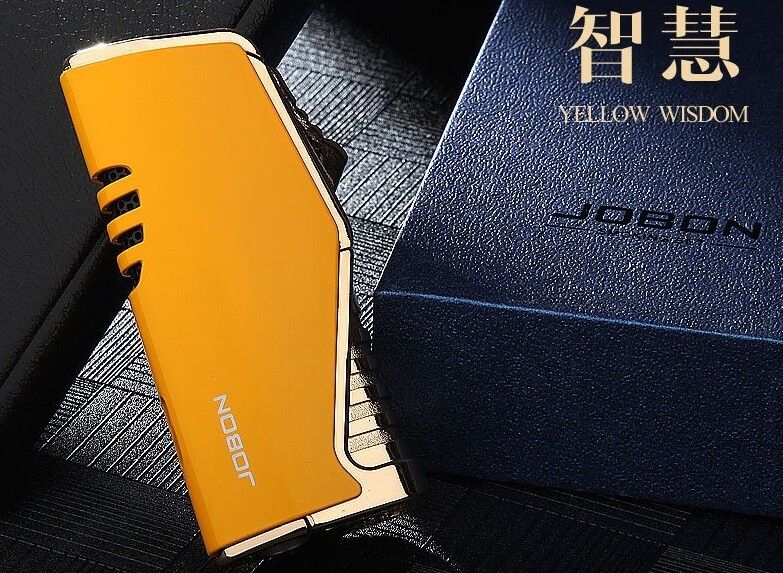 YELLOW Jet 3 Flame Metal JOBON Lighter In Gift Box NEW