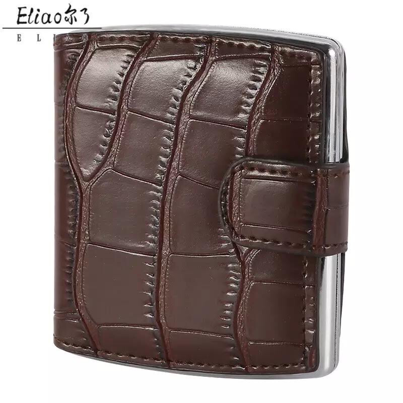 Metal And Leather Cigarette Case with Gift Box, Brown Leather 