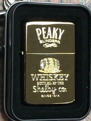 Peaky Blinders Lighter, Shelby Co. Whiskey logo Polished Gold Finish