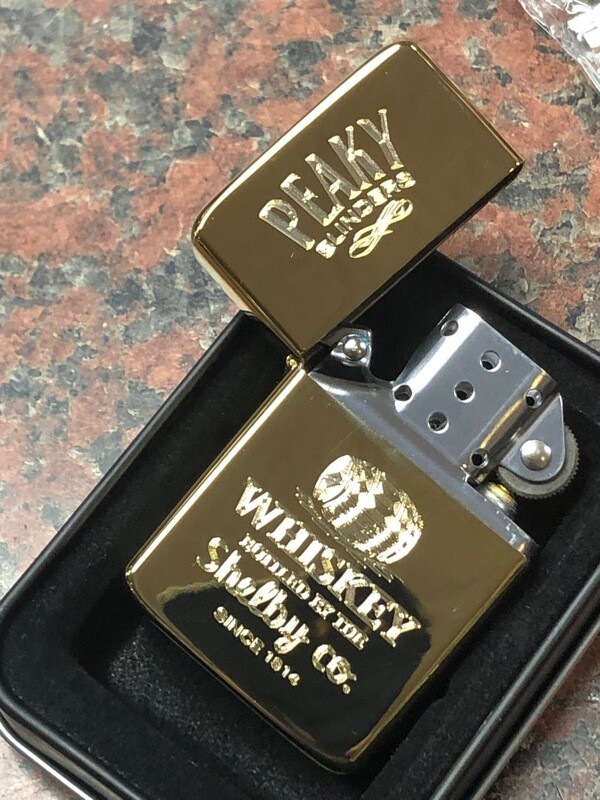 Peaky Blinders Lighter, Shelby Co. Whiskey logo Polished Gold Finish
