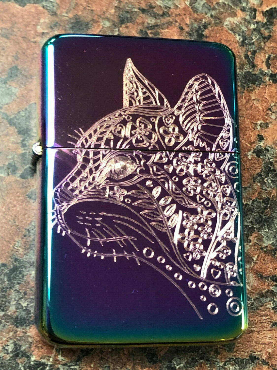 Cat Mandala Lighter, Rainbow Spectrum Finish