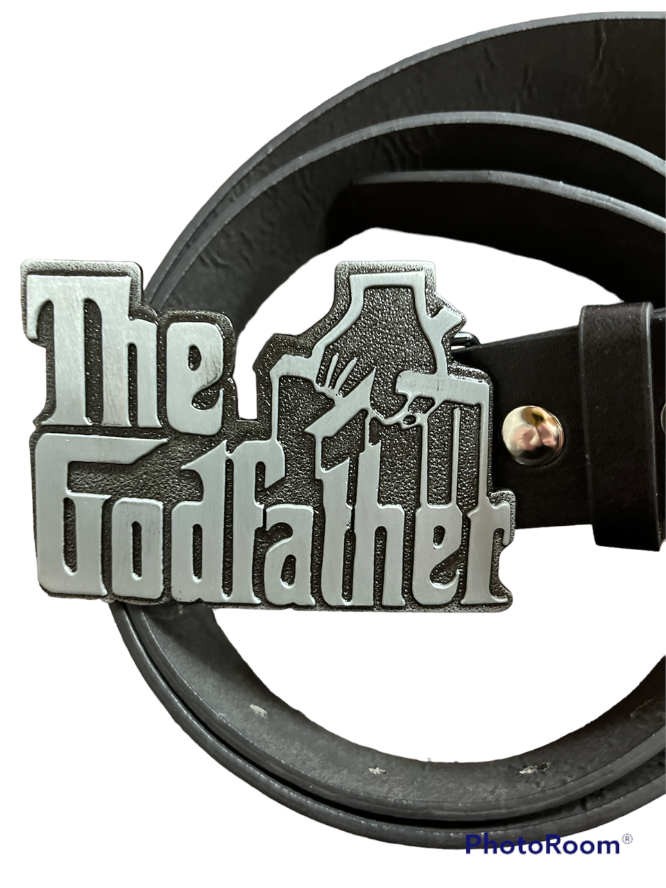 The GODFATHER logo Belt Buckle with belt Mafia Mobster movie