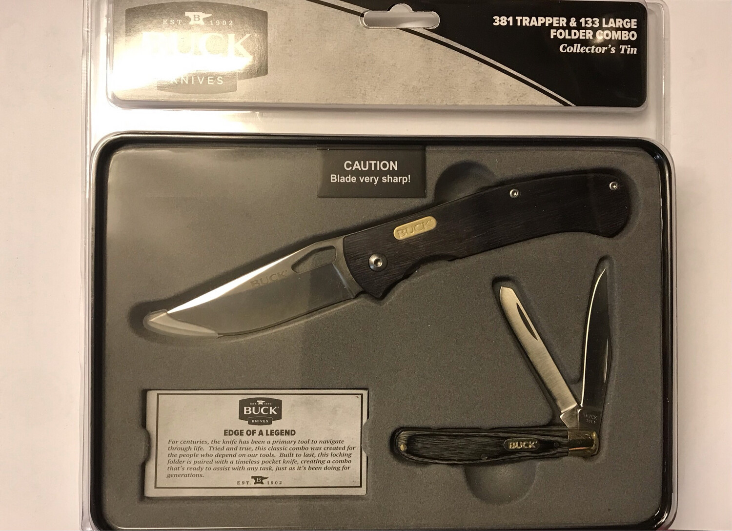 BUCK Knives - 381 Trapper and 133 Large Folder Combo Set With Collectors Tin