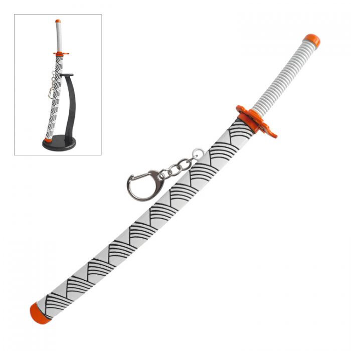 22cm Manga/anime Style Katana Keychain With Sword Stand and Sheath - White + Orange