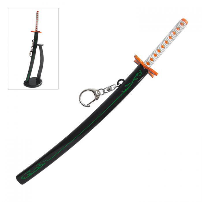 22cm Manga/anime Style Katana Keychain With Sword Stand and Sheath - Black + White + Orange