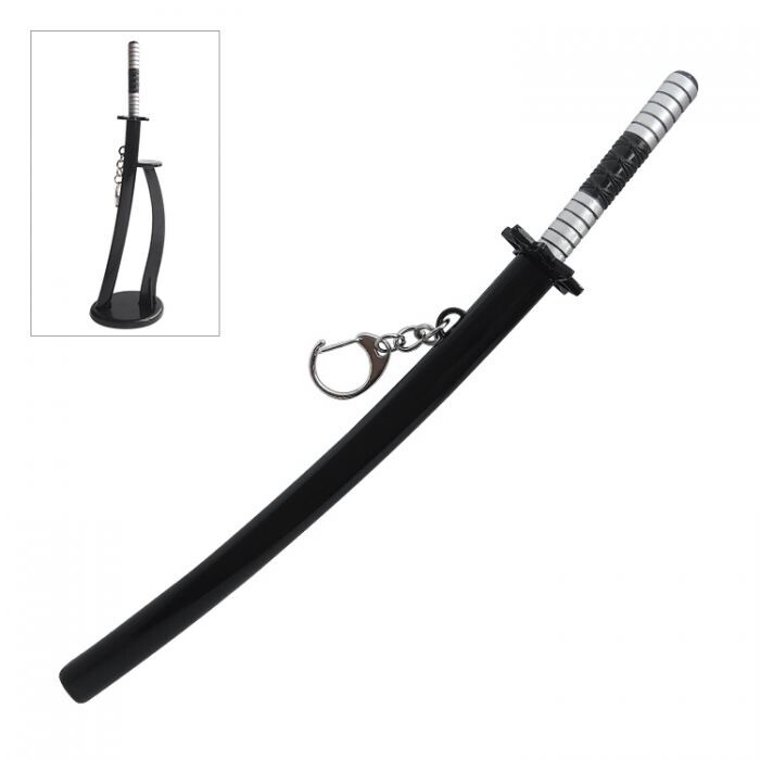 22cm Manga/anime Style Katana Keychain With Sword Stand and Sheath - Black + White
