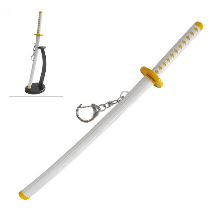 22cm Manga/anime Style Katana Keychain With Sword Stand and Sheath - White + Gold