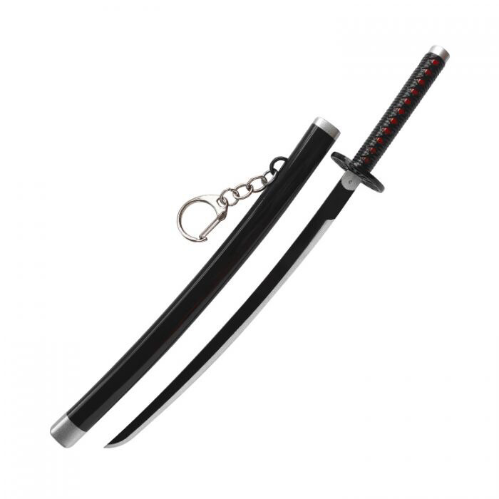 22cm Manga/anime Style Katana Keychain With Sword Stand and Sheath - Black + Red