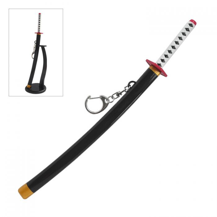 22cm Manga/anime Style Katana Keychain With Sword Stand and Sheath - Black + White + Red