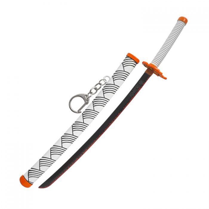 22cm Manga/anime Style Katana Keychain With Sword Stand and Sheath - White + Orange