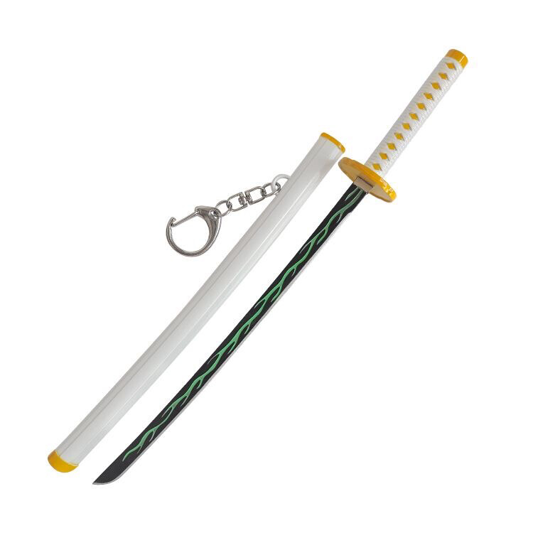 22cm Manga/anime Style Katana Keychain With Sword Stand and Sheath - White + Gold