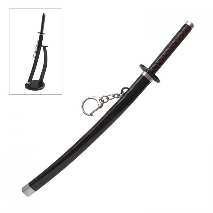 22cm Manga/anime Style Katana Keychain With Sword Stand and Sheath - Black + Red