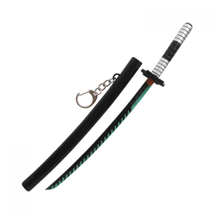 22cm Manga/anime Style Katana Keychain With Sword Stand and Sheath - Black + White