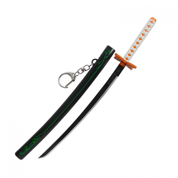 22cm Manga/anime Style Katana Keychain With Sword Stand and Sheath - Black + White + Orange