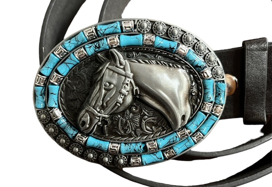 Metal Horse Buckle with belt Native American Indian style Silver