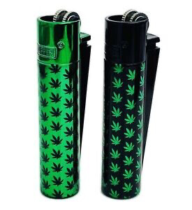 Green/Black Leaf Pattern Metal Clipper Lighter In Gift Tin