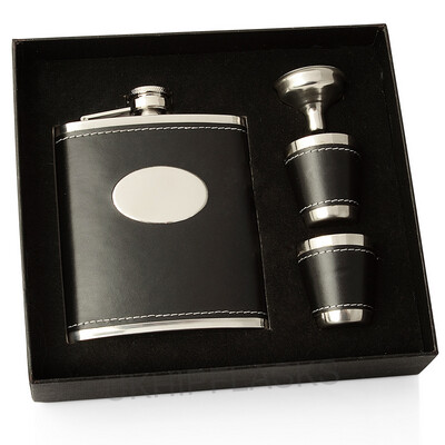 7oz Faux Leather Hip Flask Gift Set - with gift box, funnel and shot glasses