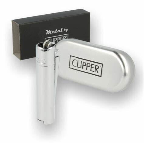 Matte Silver/Chrome Metal Series Clipper Lighter In Gift Tin