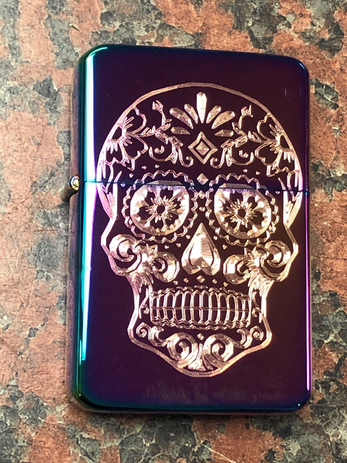 Candy Skull Lighter, Polished Rainbow Finish