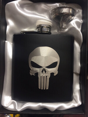6oz Shiny Black Hip Flask with Gift Box and Funnel
