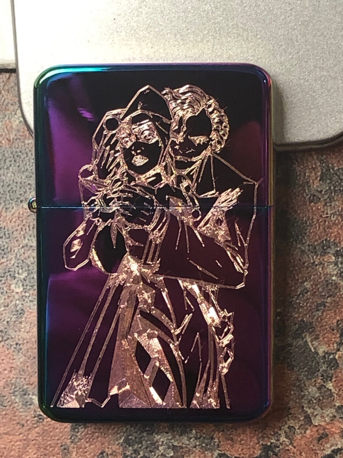Joker &amp; Harley Quinn Lighter, Polished Rainbow Finish