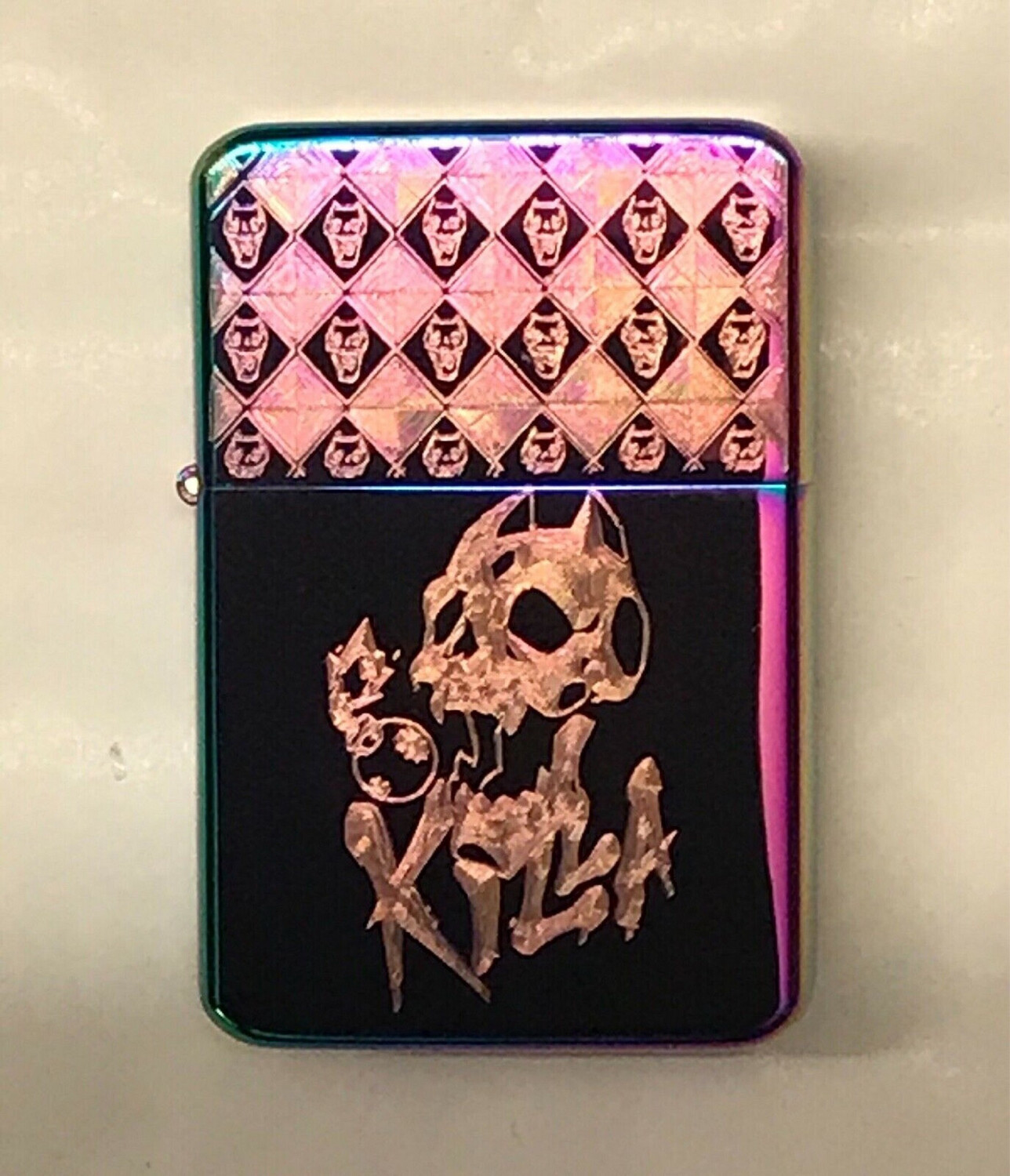 Jojo’s Bizarre Adventure Kira Pattern KILLER QUEEN Skull Lighter, Polished Rainbow Finish