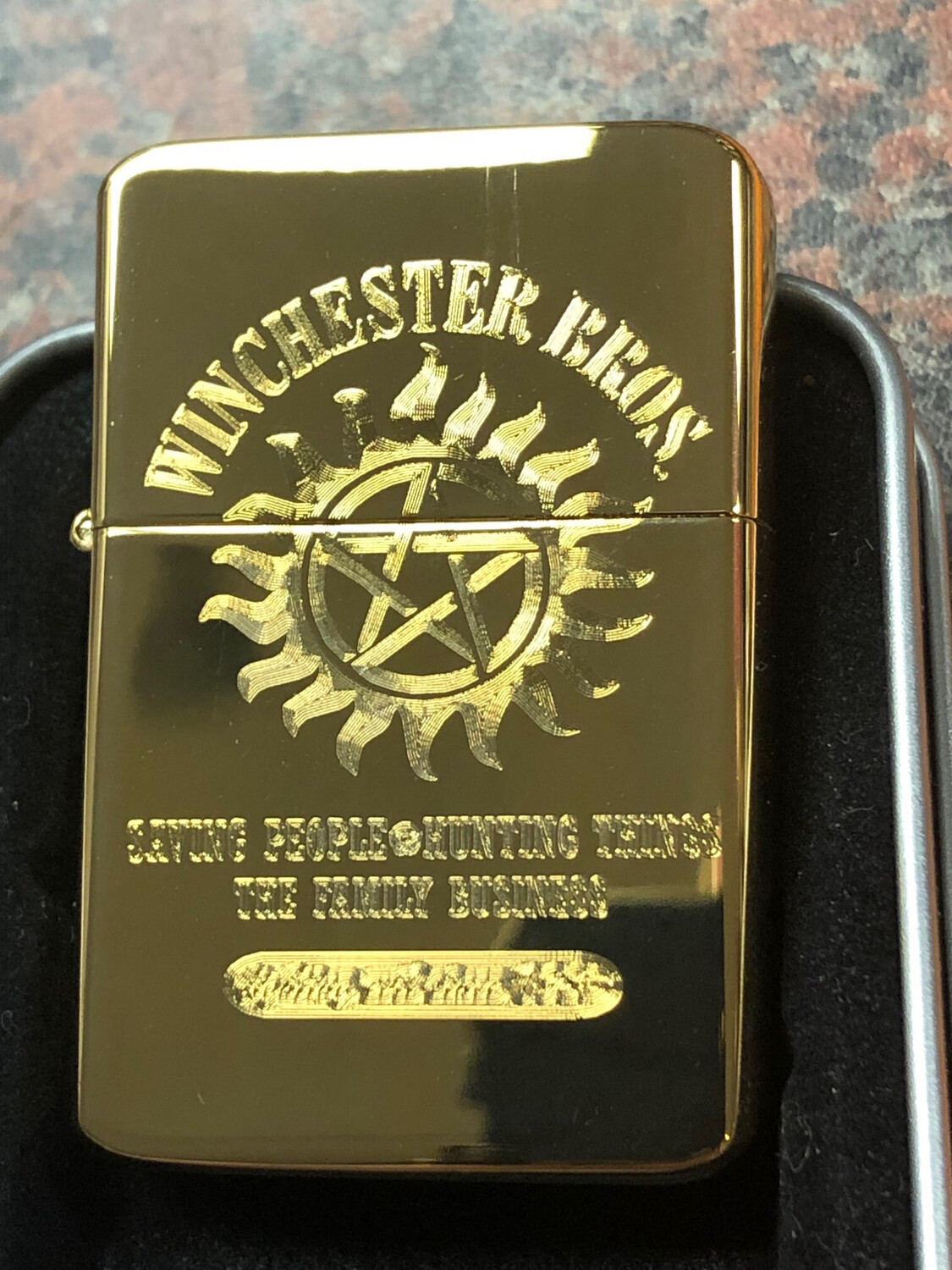 Supernatural Winchester Lighter, Polished Black/Antique Copper/Gold Finishes Supernatural Winchester Lighter, Polished Black/Antique Copper/Gold Finishes