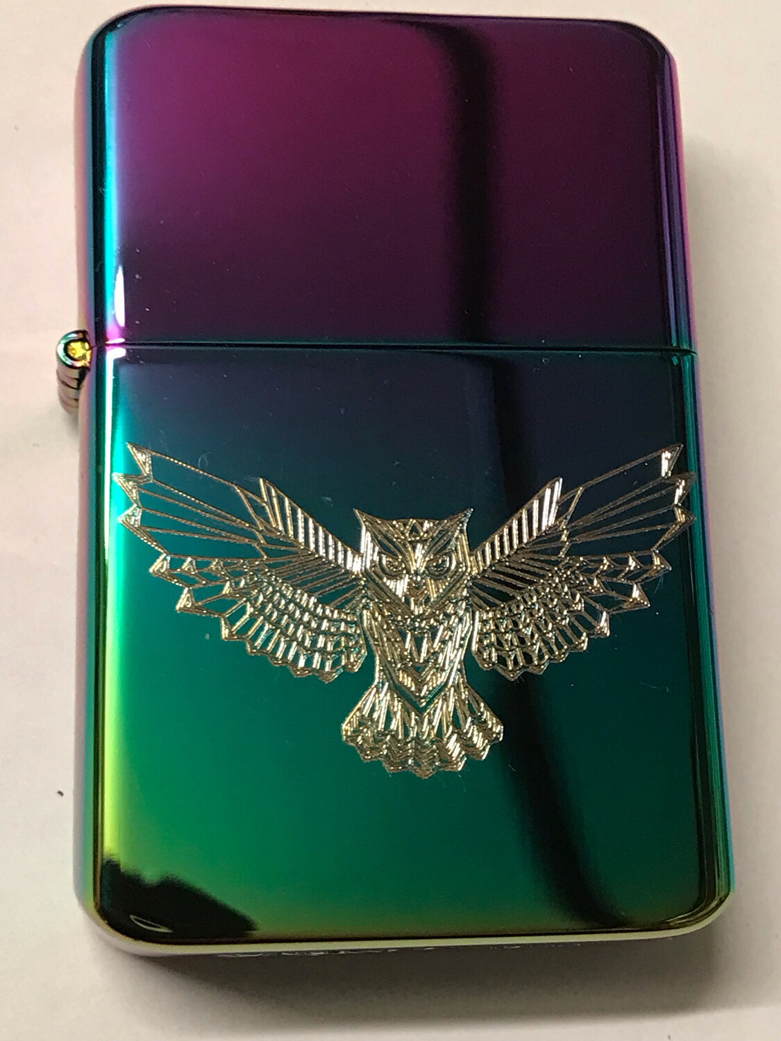 Owl Lighter, Rainbow Spectrum Finish