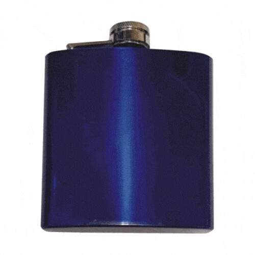 6oz Polished Blue Hip Flask with Gift Box and Funnel