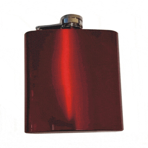 6oz Polished Red Hip Flask with Gift Box and Funnel