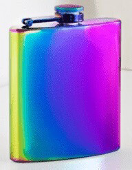 6oz Polished Rainbow Finish Hip Flask with Gift Box and Funnel