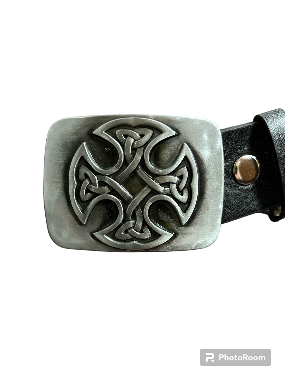 CELTIC KNOT buckle with belt Silver colour metal hammered design