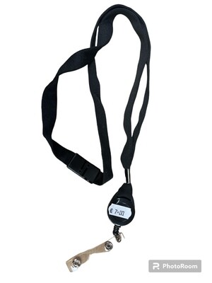 LANYARD with built in Retractable Key Chain with Nylon Rope Recoil and button clip for ID = BLACK