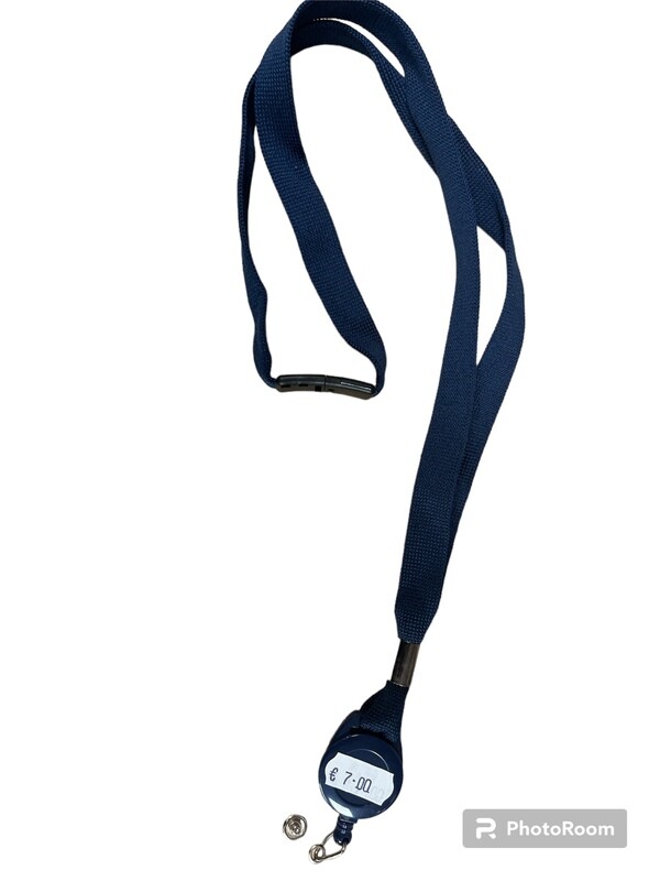LANYARD with built in Retractable Key Chain with Nylon Rope Recoil and button clip for ID = NAVY BLUE