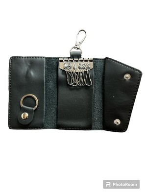 KEY PURSE Wallet Black soft Leather 6 Hooks inside