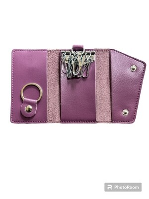 KEY PURSE Wallet Purple soft Leather 6 Hooks inside