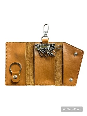 KEY PURSE Wallet Brown soft Leather 6 Hooks inside