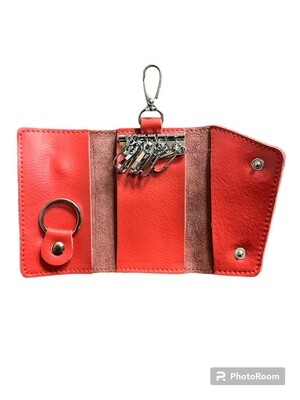 KEY PURSE Wallet Red soft Leather 6 Hooks inside