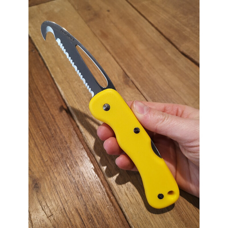 MAC 697 SOS 2 Yellow Black Belt/Rope Cutter Blade - Boat Rescue Knife Locking With Hook And Shackler