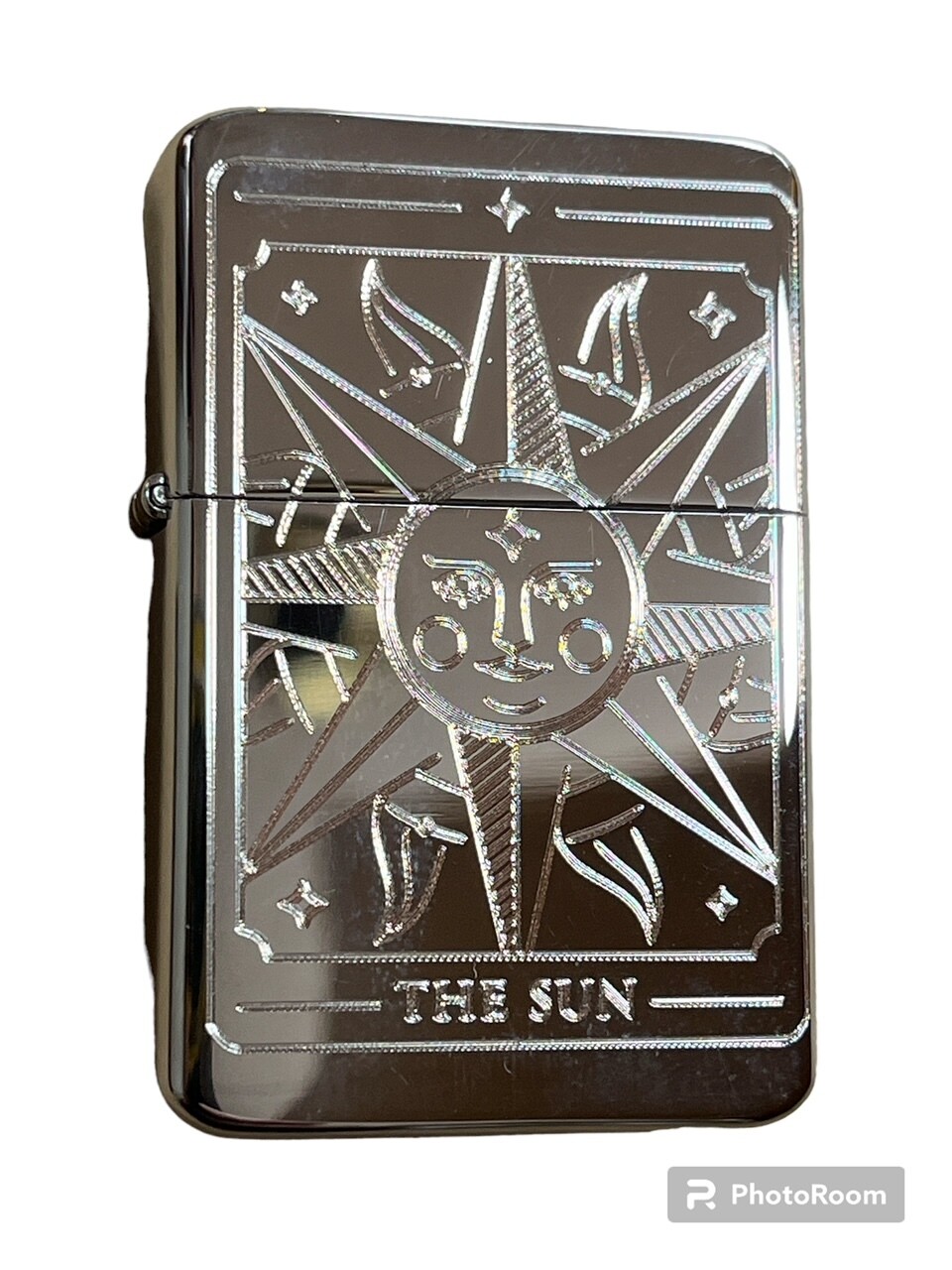 THE SUN tarot card design Lighter Polished Chrome Finish