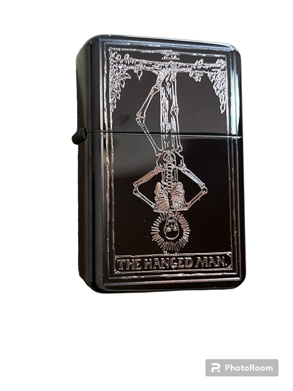 THE HANGED MAN tarot card design Lighter Black Ice Finish