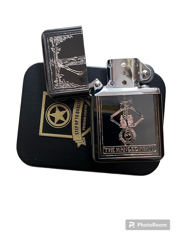 THE HANGED MAN tarot card design Lighter Black Ice Finish