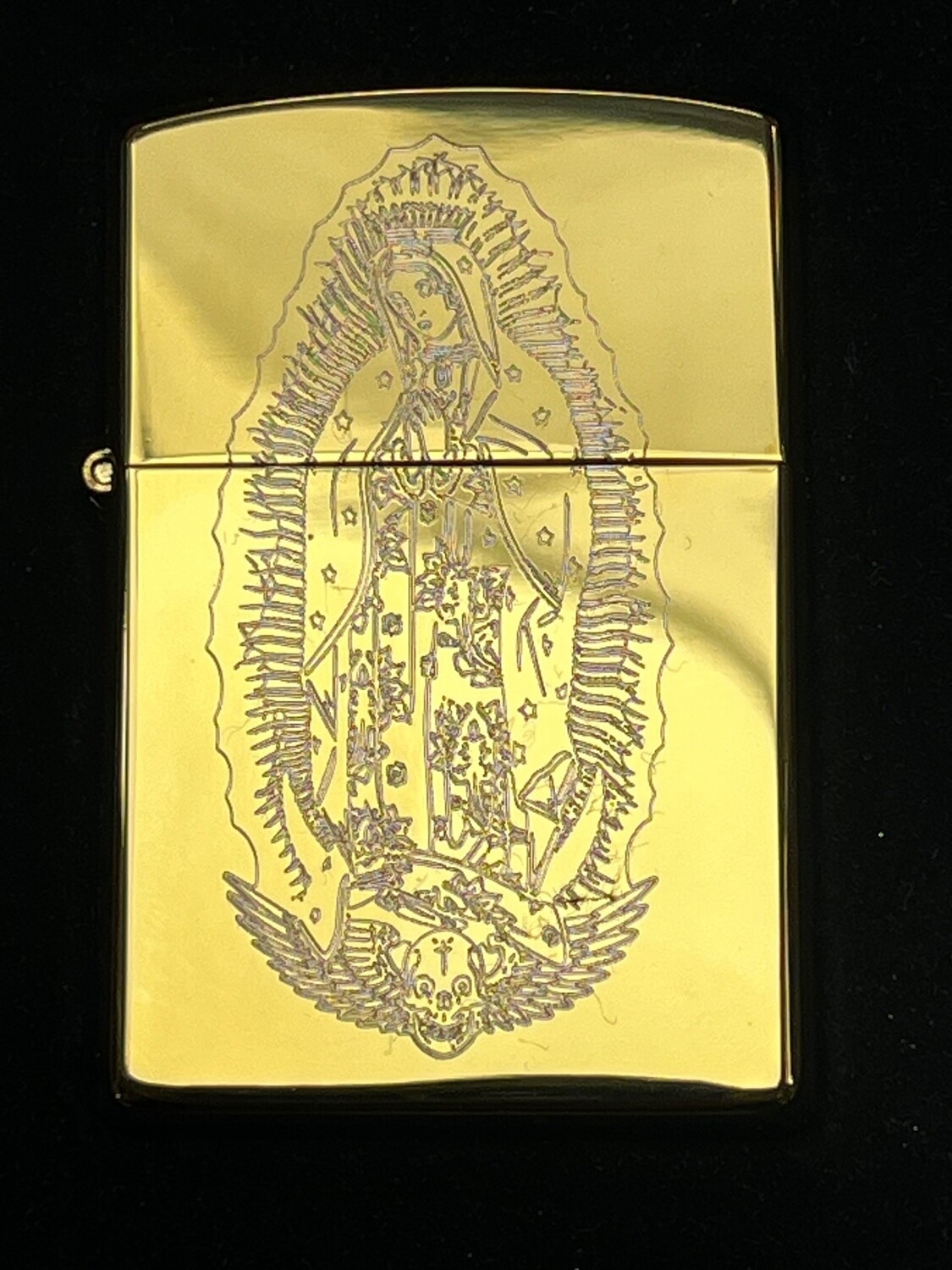 Mary Our Lady of Guadalupe Lighter, Polished Gold Finish